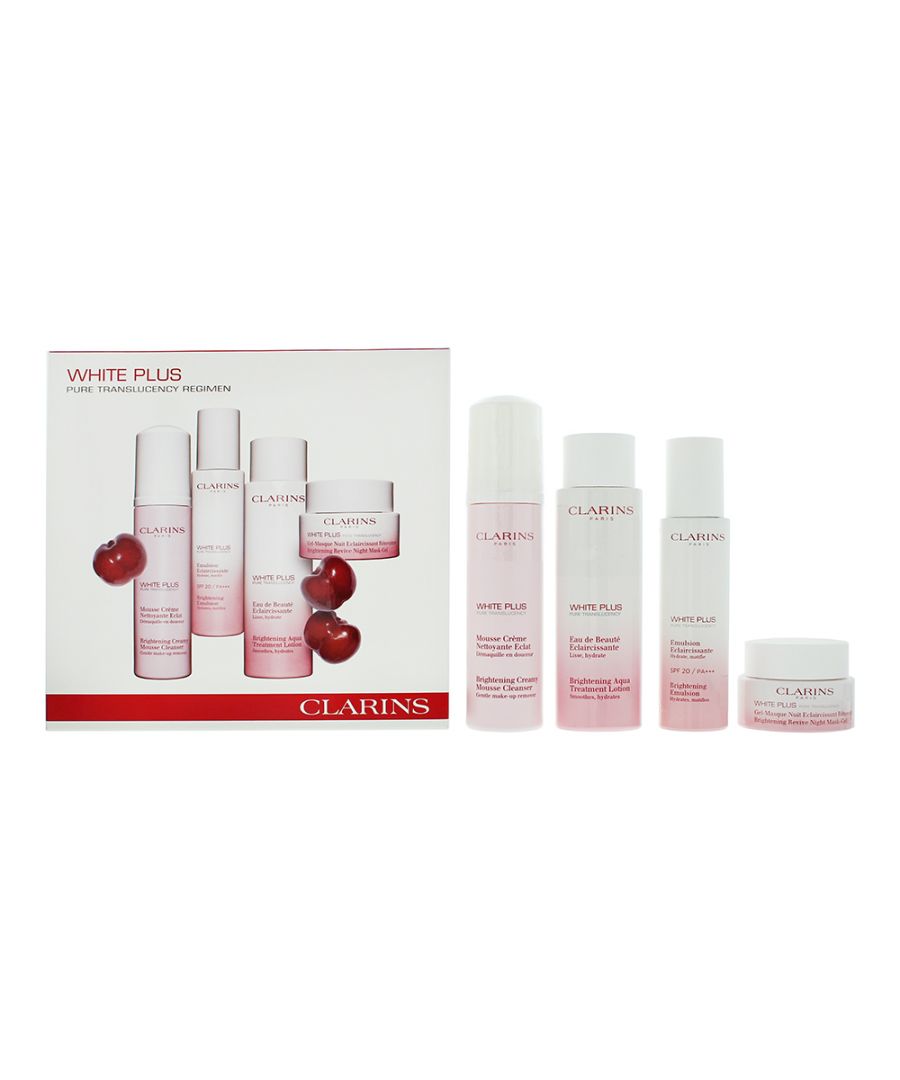 Set Clarins: White Plus, Hydrating, Day, Emulsion, For Face, 75 ml + White Plus, Brightening, Cleansing Foam, 150 ml + White Plus, Brightening, Lotion, For Face, 200 ml + White Plus, Brightening, Gel Mask, For Face, 50 ml