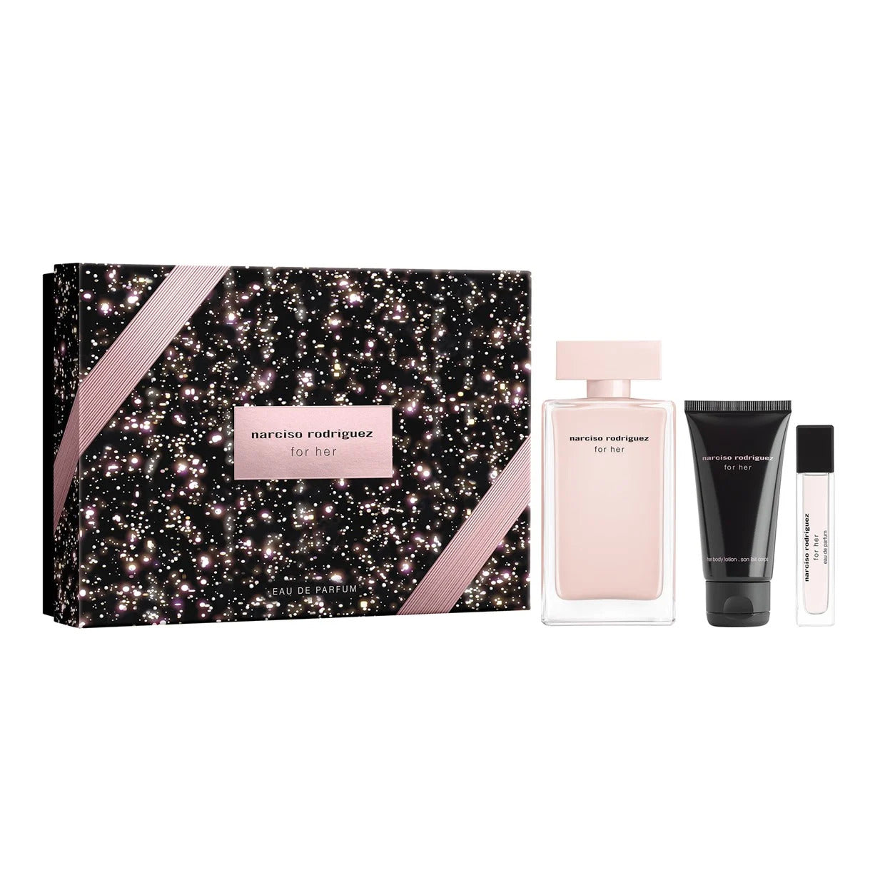 Set Narciso Rodriguez: For Her, Eau De Parfum, For Women, 100 ml + For Her, Hydrating, Body Lotion, 50 ml + For Her, Eau De Parfum, For Women, 10 ml