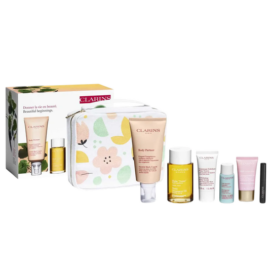 Maternity Set Clarins: Clarins, GWP Textile Pouch + Tonic, Firming, Body Oil, 100 ml + Body Partner, Anti-Stretch Marks, Body Cream, Body, 175 ml + Clarins, Exfoliating, Body Scrub, 30 ml + Extra-Firming Energy, Anti-Wrinkle, Day, Cream, For Face, 15 m...