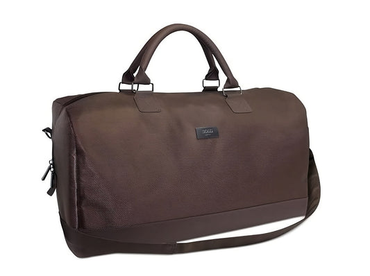 Hugo Boss, Duffle, Synthetic Leather, Textile Handbag, Weekend Bag, Dark Brown, 50 x 18 x 31 cm