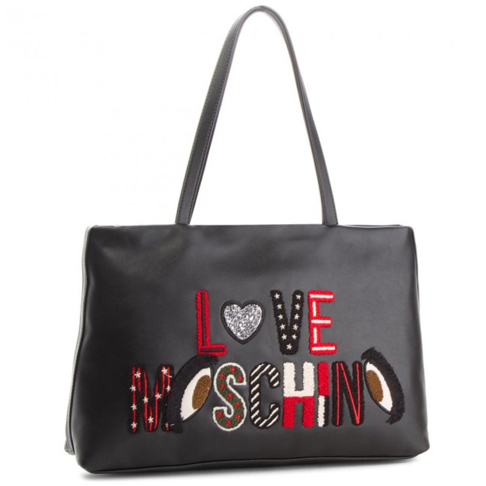 Moschino, Moschino, Textile Handbag, Black, jc4288pp06km_0000, 36/39 x 25,5 x 11 cm