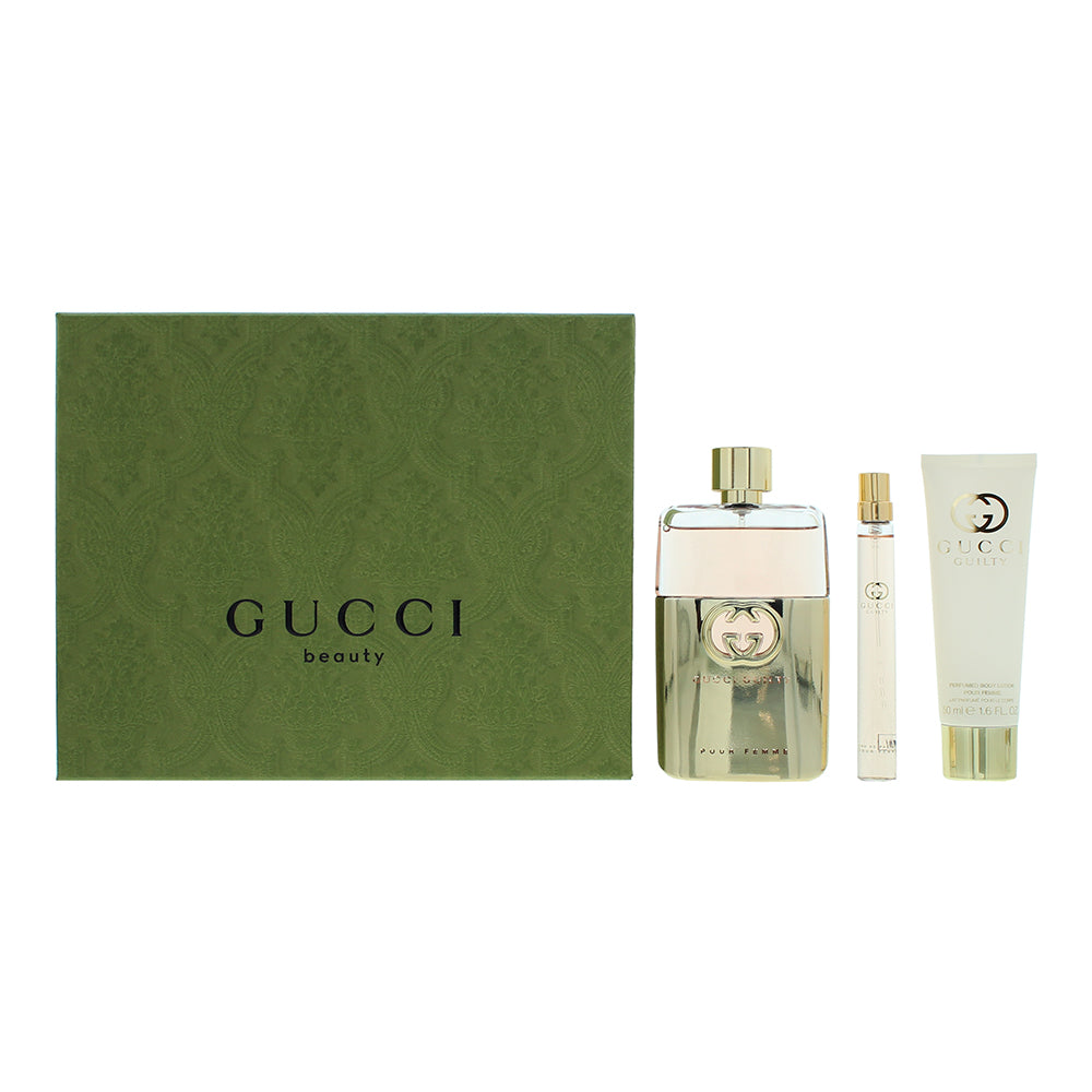 Комплект Gucci: Guilty, парфюмна вода, за жени, 90 ml + Guilty, парфюмна вода, за жени, 10 ml + Guilty, овлажняващ лосион за тяло, 50 ml