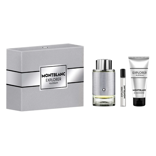 Set Montblanc: Explorer Platinum, Eau De Parfum, For Men, 100 ml + Explorer Platinum, Eau De Parfum, For Men, 7.5 ml + Explorer Platinum, Cleansing, Shower Gel, For All Skin Types, 100 ml