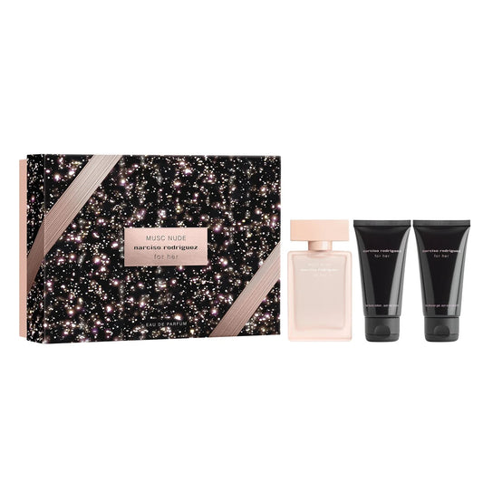 Set Narciso Rodriguez: Musc Nude, Eau De Parfum, For Women, 50 ml + Musc Nude, Hydrating, Body Lotion, 50 ml + Musc Nude, Cleansing, Shower Gel, All Over The Body, For All Skin Types, 50 ml