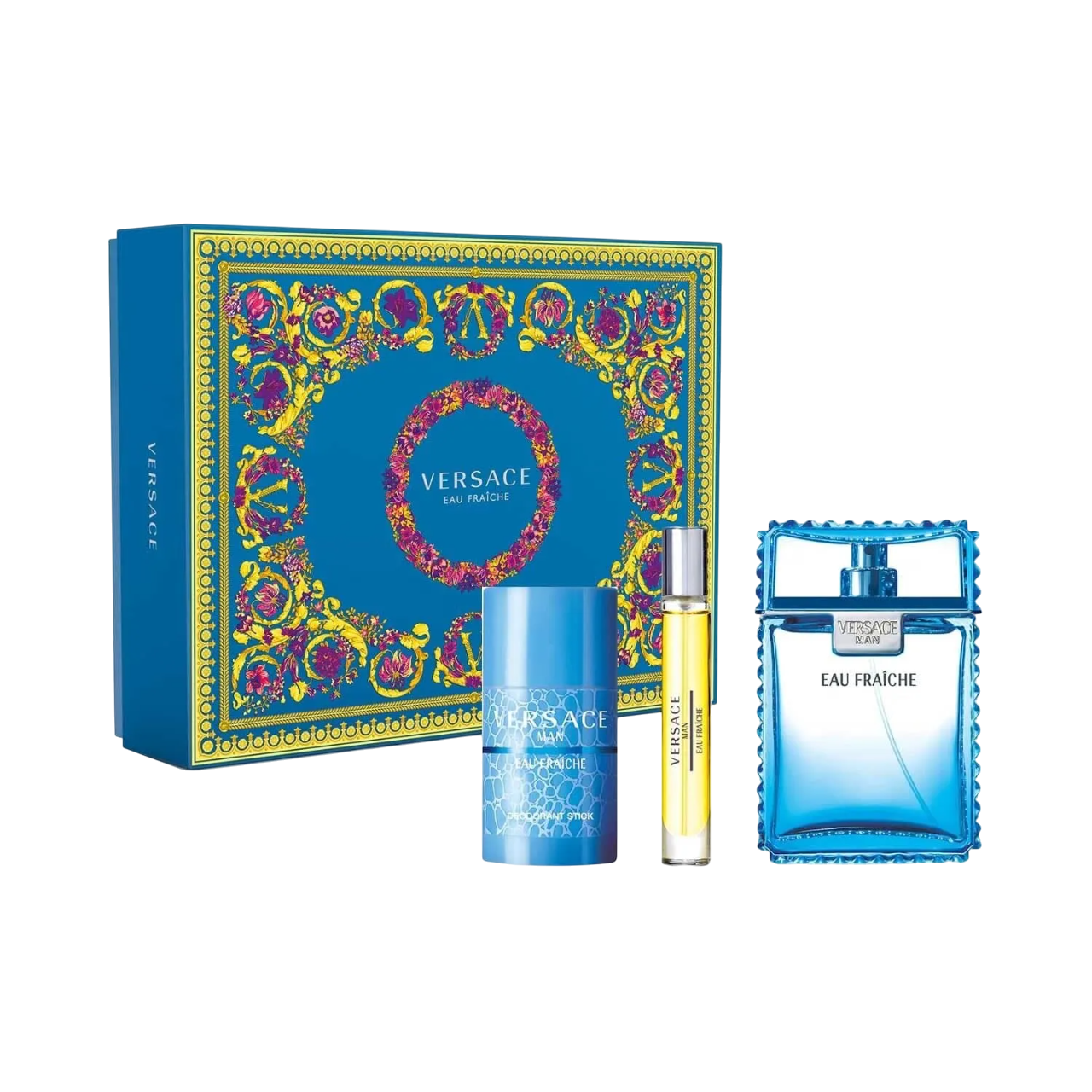 Komplekt Versace: Eau Fraiche, Eau De Toilette, meestele, 100 ml + Eau Fraiche, Eau De Toilette, meestele, 10 ml + Eau Fraiche, Deodorant Stick, meestele, 75 ml